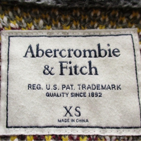 ABERCROMBIE & FITCH Grey/White/Burgundy/Yellow Printed Hooded Cardigan XS - Picture 5 of 5